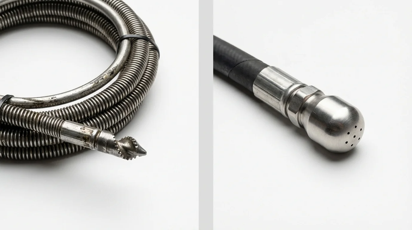 Drain snake cable and hydro jetting nozzle used for drain cleaning in Springfield, MN
