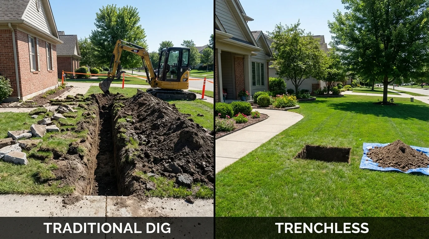 Trenchless sewer repair with minimal yard damage versus traditional excavation in Springfield, MN